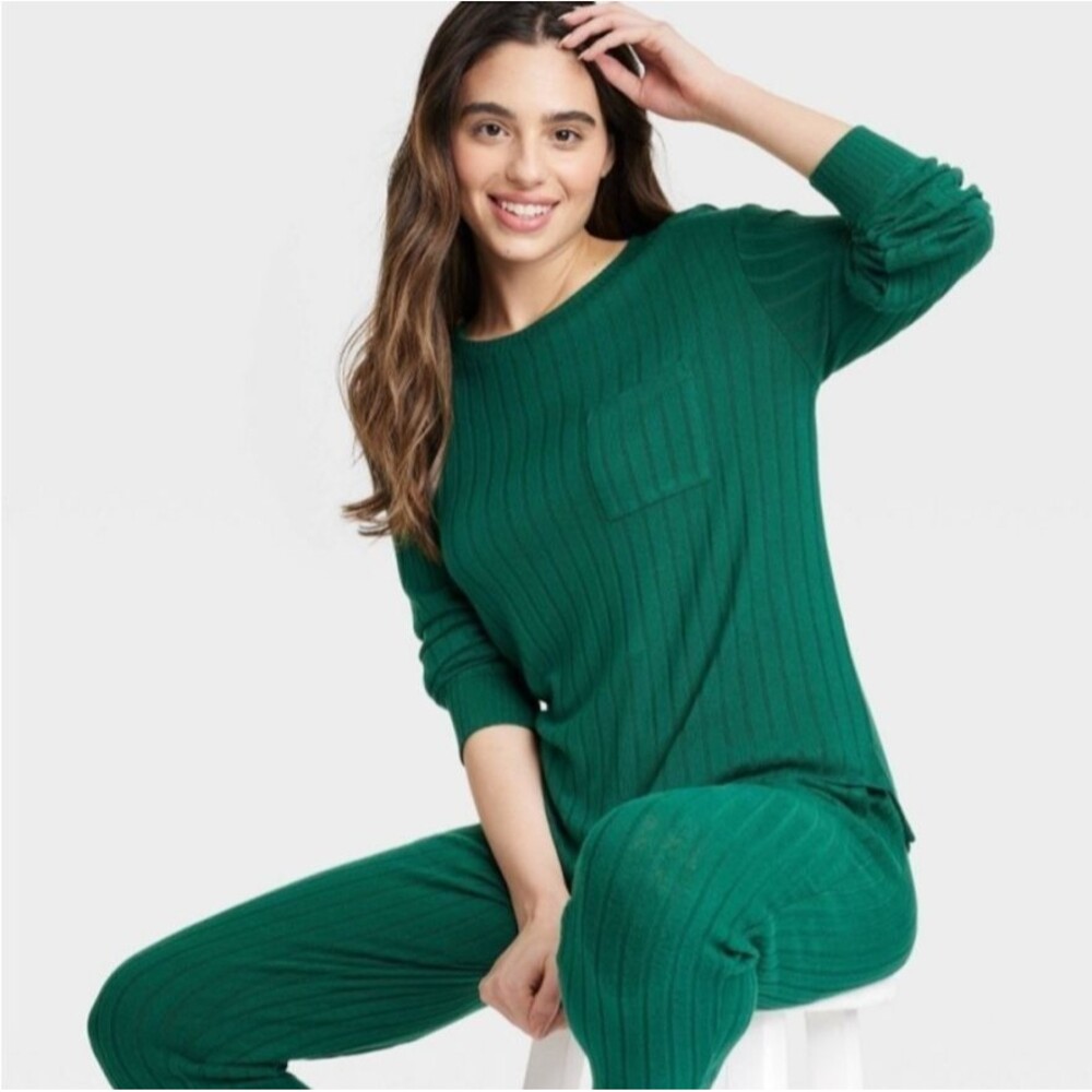 Stars Above Large Cozy Ribbed Green Long Sleeve & Pants Pajama Set from Target